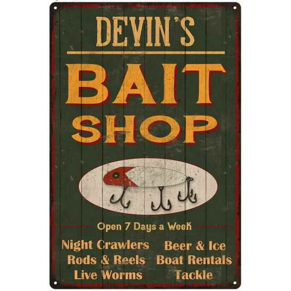 DEVIN'S Green Bait Shop Man Cave 8 x 12 High Gloss Metal 208120027398