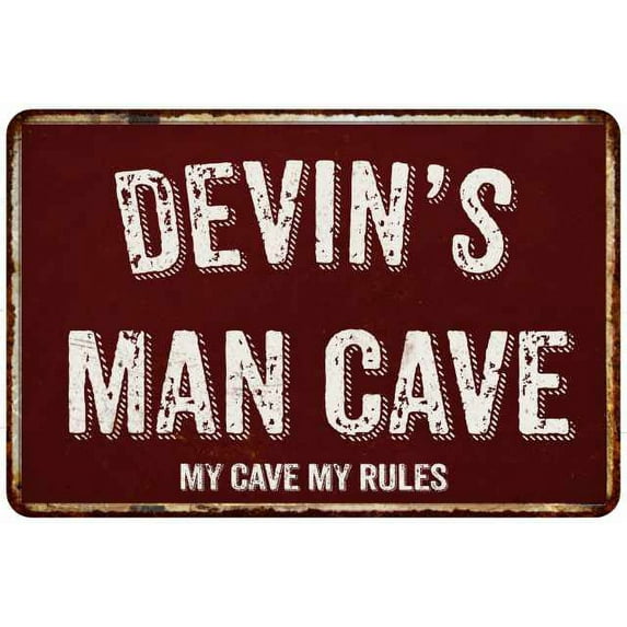 DEVIN'S Man Cave Red Grunge Sign Metal 8x12 Decor 108120003152