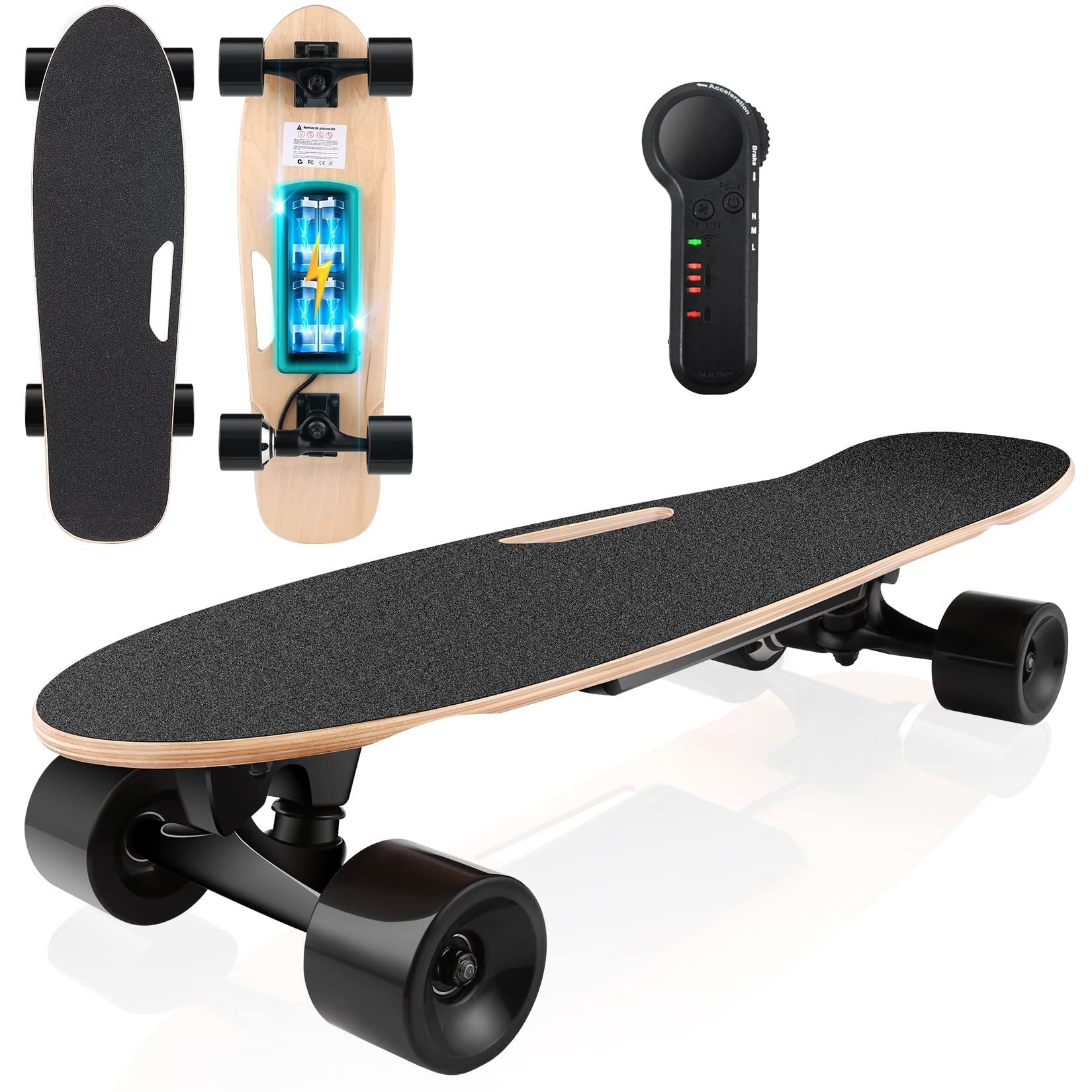 DEVO Black Electric Standard Skateboard 72mm Wheels 350W Hub-Motor Electric  Longboard with Remote, Max Speed 12.4 MPH, 7 Layers Maple E-Skateboard for  Kids Teens Adult 