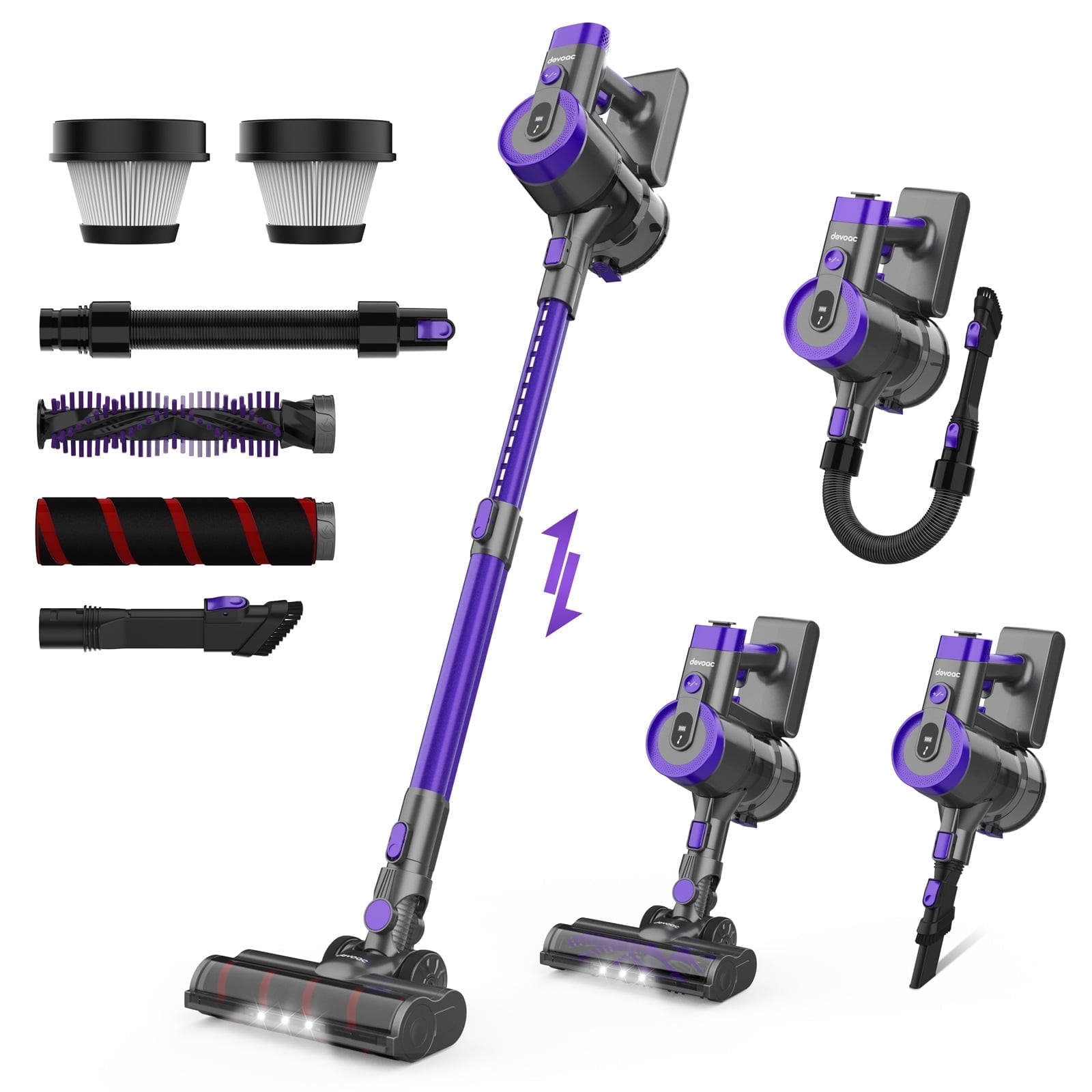 DEVOAC Cordless Vacuum Cleaner Ultra Quiet Stick Vacuum 365W Motor 28KPa Powerful Suction Up 45mins Runtime Ultra Light 6 1 Handheld Hard Floor Carpe