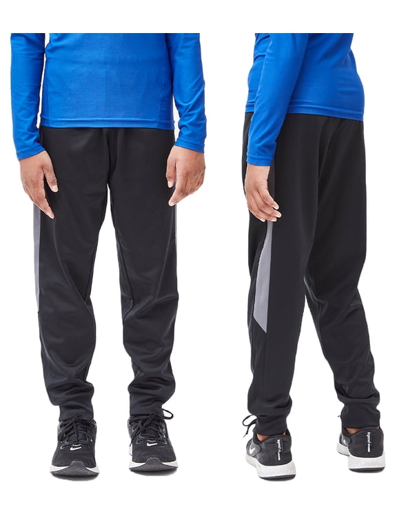 2 Pack Boys Active Performance Workout Athletic Training Pants Jogger Sweatpants Gymwear (Large, Black/Black)