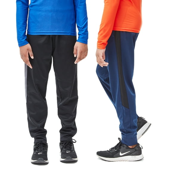 DEVOPS 2 Pack Boys Active Performance Workout Athletic Training Pants Jogger Sweatpants Gymwear (Large, Black/Navy)