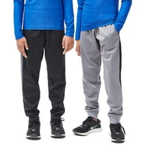 DEVOPS 2 Pack Boys Active Performance Workout Athletic Training Pants Jogger Sweatpants Gymwear (Medium, Black/Grey)
