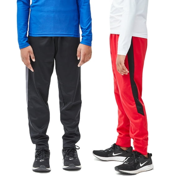 DEVOPS 2 Pack Boys Active Performance Workout Athletic Training Pants Jogger Sweatpants Gymwear (Small, Black/Red)