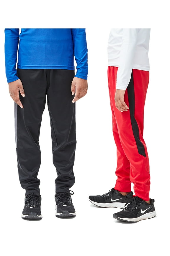 2 Pack Boys Active Performance Workout Athletic Training Pants Jogger Sweatpants Gymwear (Small, Black/Red)
