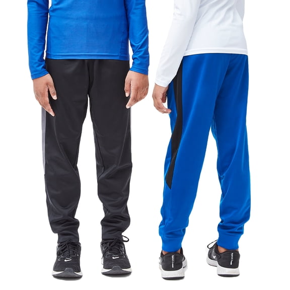 DEVOPS 2 Pack Boys Active Performance Workout Athletic Training Pants Jogger Sweatpants Gymwear (X-Large, Black/Blue)