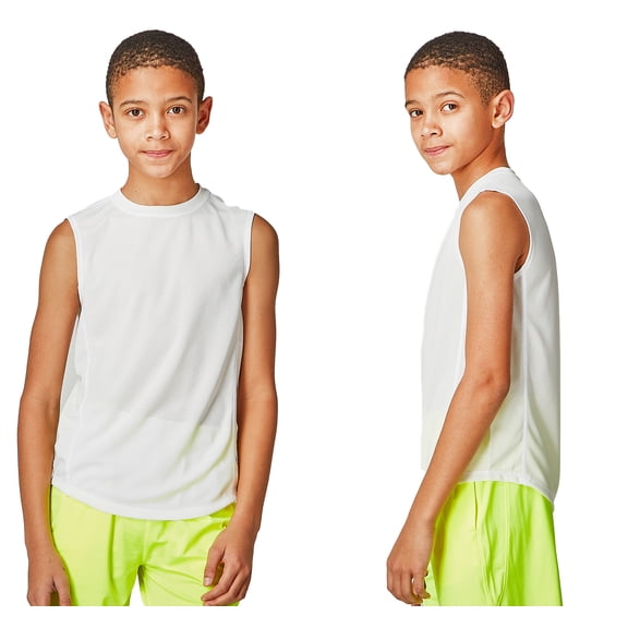 DEVOPS 2 Pack Boys Cool Dri Workout Tank Top Sleeveless (Large, White)