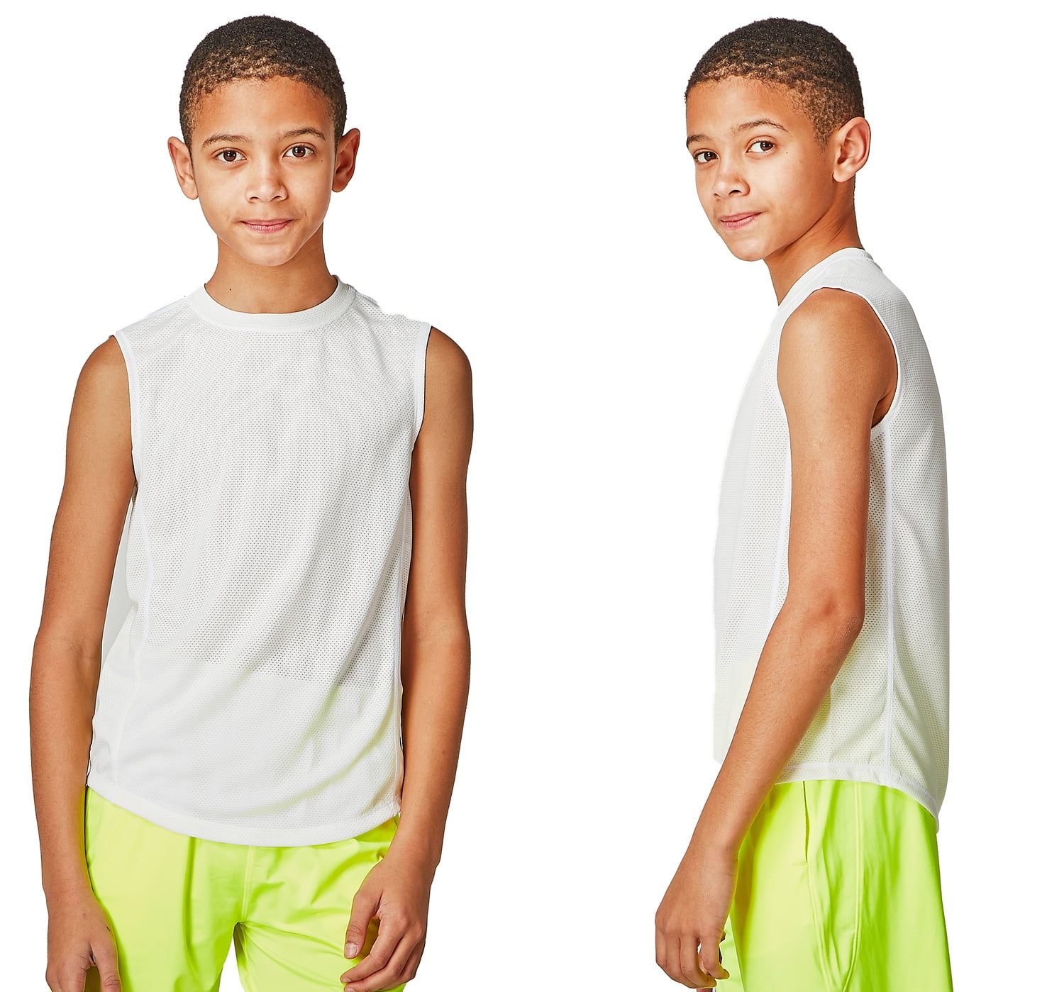 2 Pack Boys Cool Dri Workout Tank Top Sleeveless (Medium, White)