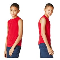 DEVOPS 2 Pack Boys Cool Dri Workout Tank Top Sleeveless (Small, Red)