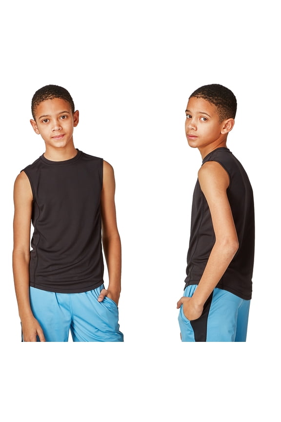 2 Pack Boys Cool Dri Workout Tank Top Sleeveless (X-Small, Black)