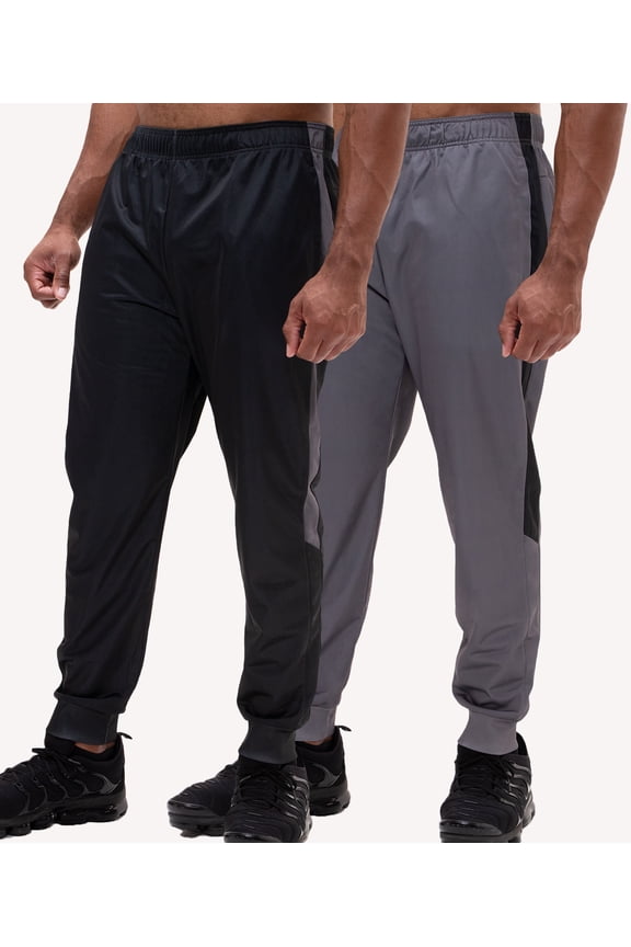 2 Pack Men's Active Performance Workout Athletic Training Jogger Sweatpants Gymwear (2X-Large, Black/Grey)