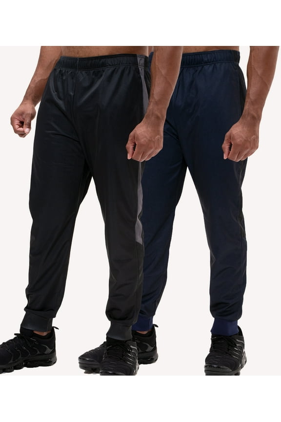 2 Pack Men's Active Performance Workout Athletic Training Jogger Sweatpants Gymwear (2X-Large, Black/Navy)