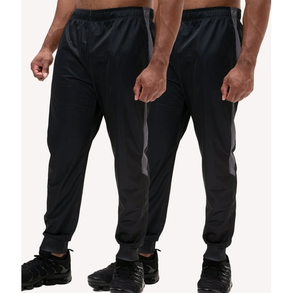 DEVOPS 2 Pack Men's Active Performance Workout Athletic Training Jogger Sweatpants Gymwear (Medium, Black/Black)