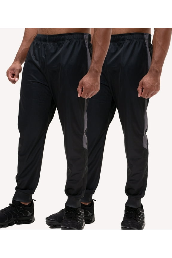 2 Pack Men's Active Performance Workout Athletic Training Jogger Sweatpants Gymwear (Medium, Black/Black)