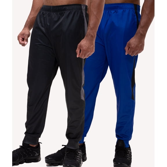 DEVOPS 2 Pack Men's Active Performance Workout Athletic Training Jogger Sweatpants Gymwear (Medium, Black/Blue)