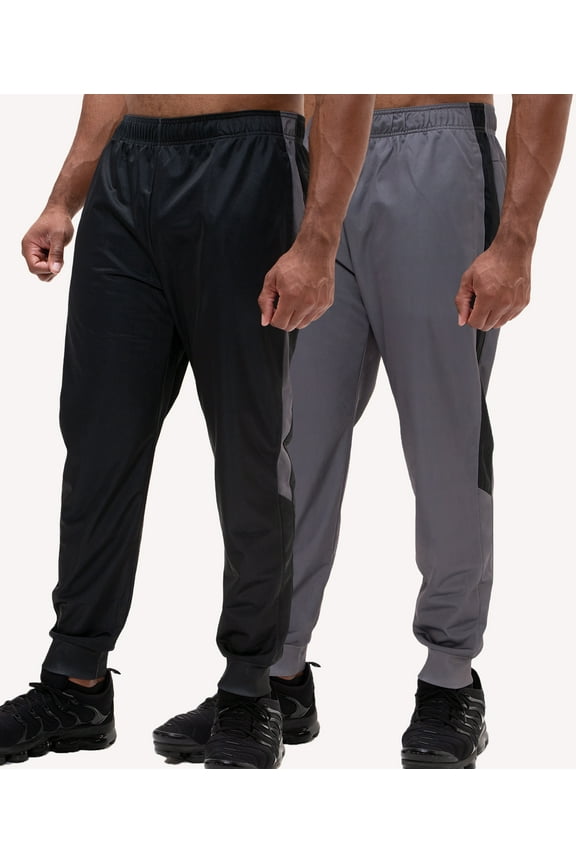 2 Pack Men's Active Performance Workout Athletic Training Jogger Sweatpants Gymwear (Medium, Black/Grey)