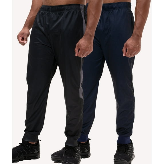 DEVOPS 2 Pack Men's Active Performance Workout Athletic Training Jogger Sweatpants Gymwear (X-Large, Black/Navy)