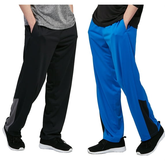 DEVOPS 2 Pack Men's Active Performance Workout Athletic Training Sweatpants Gymwear (Small, Black/R.blue)