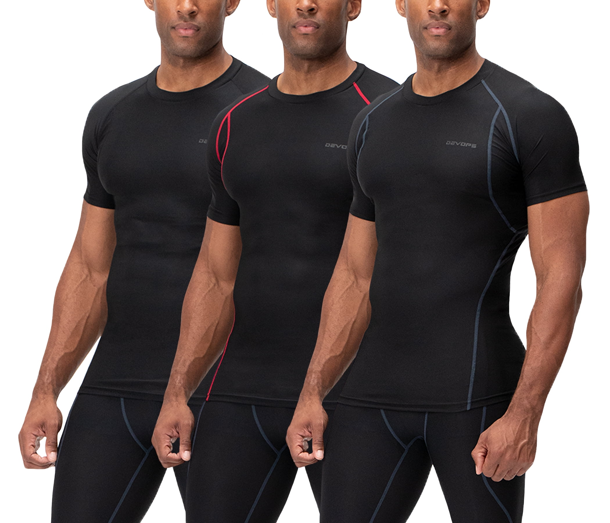 DEVOPS 2 Pack Men's Athletic Short Sleeve Compression Shirts