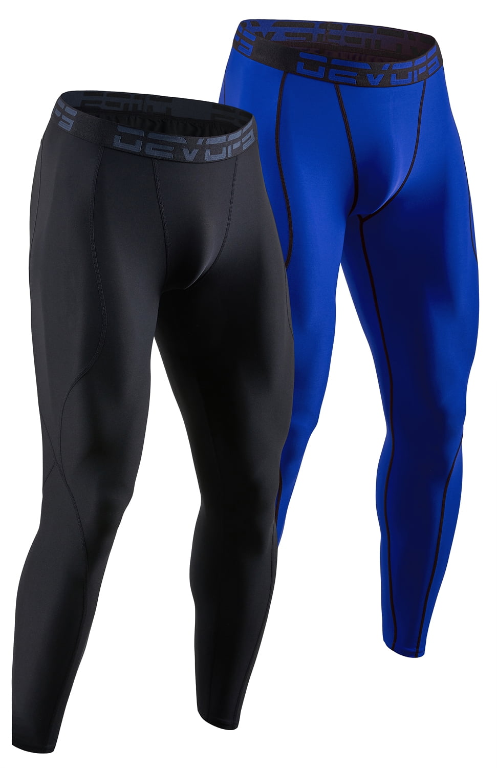 DEVOPS 2 Pack Men's Compression Pants Athletic Leggings (Large, Black/Blue)