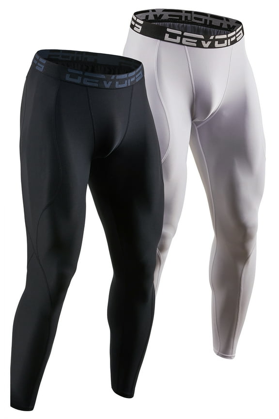 2 Pack Men's Compression Pants Athletic Leggings (Large, Black/White)
