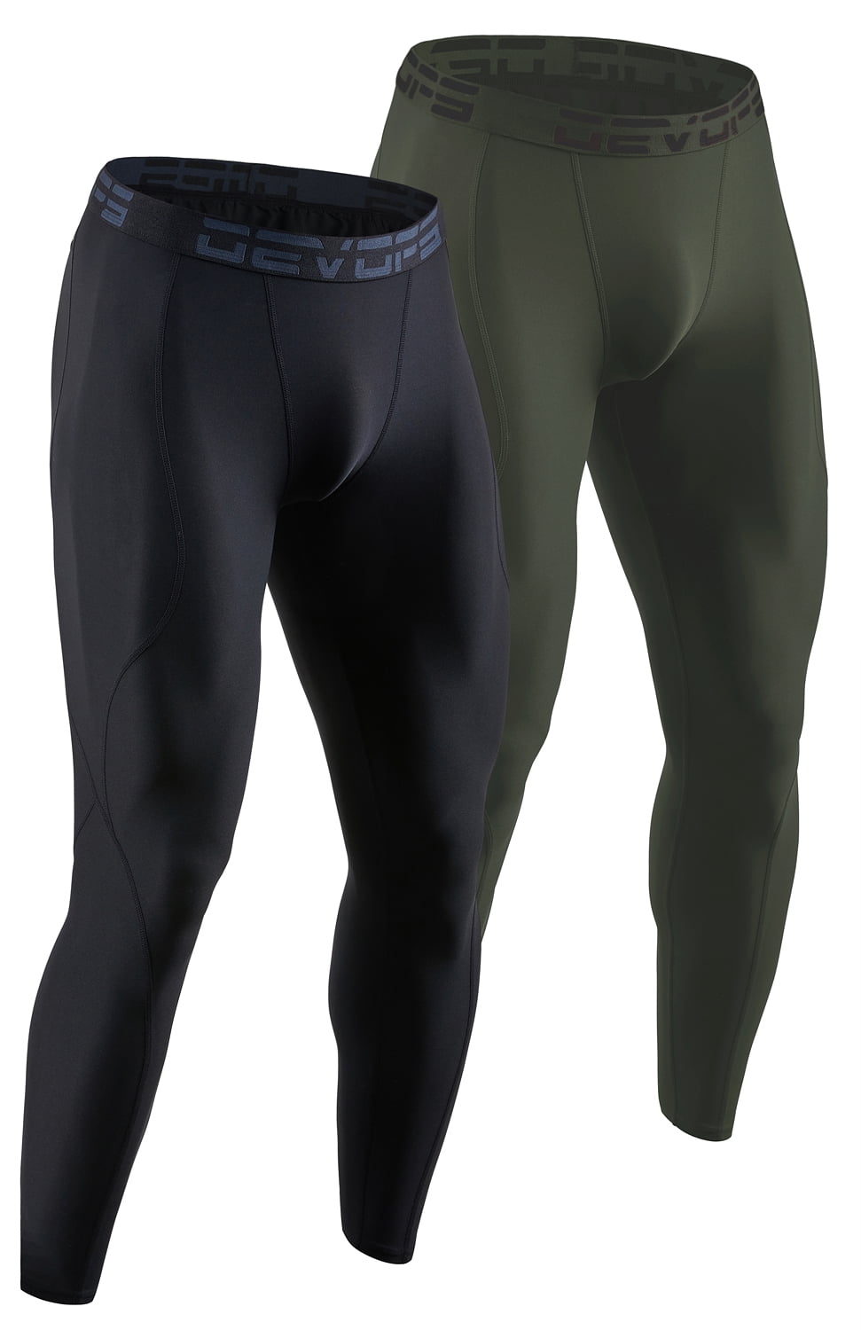 DEVOPS 2 Pack Men's Compression Pants Athletic Leggings With Pocket  (X-Large, Black/Black) 