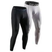 DEVOPS 2 Pack Men's Compression Pants Athletic Leggings (Medium, Black/White)