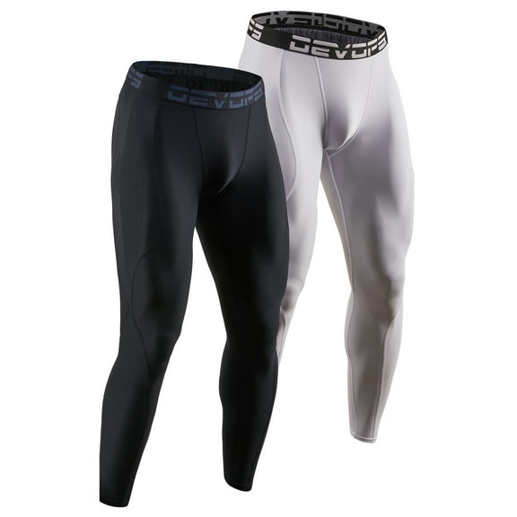 DEVOPS 2 Pack Men's Compression Pants Athletic Leggings (Medium, Black/White)