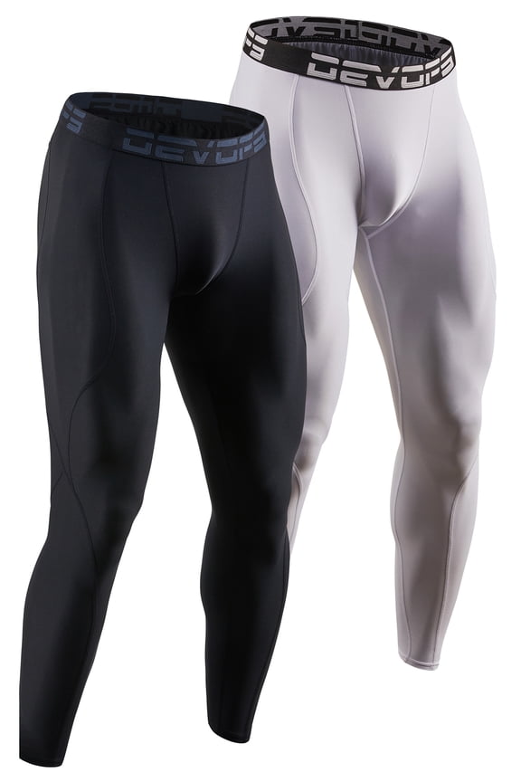 2 Pack Men's Compression Pants Athletic Leggings (Medium, Black/White)