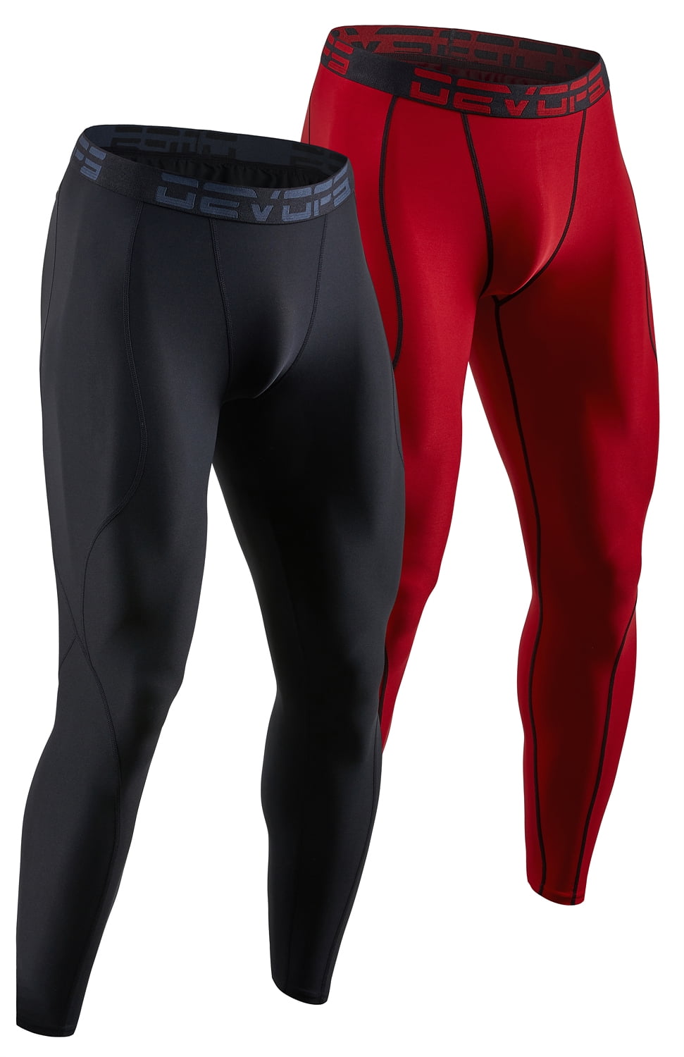 DEVOPS 2 Pack Men's Compression Pants Athletic Leggings (Small, Black/Red)  