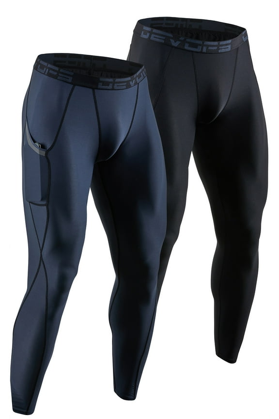 2 Pack Men's Compression Pants Athletic Leggings With Pocket (2X-Large, Black/Charcoal)