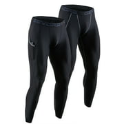 DEVOPS 2 Pack Mens Compression Pants Athletic Leggings With Pocket Large, Black/Black
