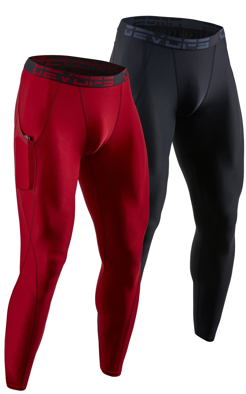 DEVOPS 2 Pack Men's Compression Pants Athletic Leggings With Pocket  (X-Large, Black/Camo Black) 