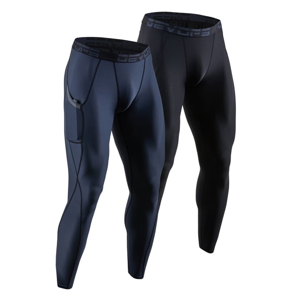 DEVOPS 2 Pack Men's Compression Pants Athletic Leggings With Pocket (Medium, Black/Charcoal)