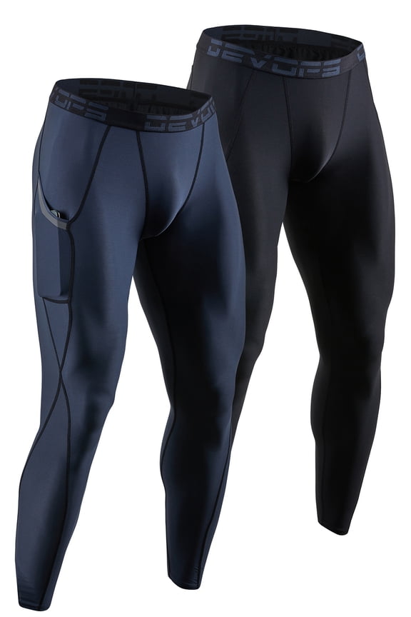 2 Pack Men's Compression Pants Athletic Leggings With Pocket (Medium, Black/Charcoal)
