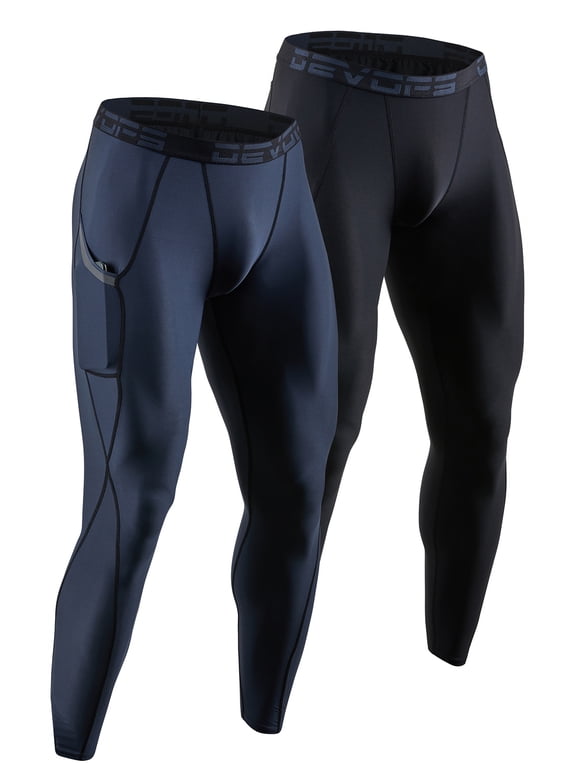 2 Pack Men's Compression Pants Athletic Leggings With Pocket (X-Large, Black/Charcoal)