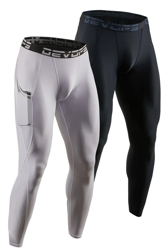 2 Pack Men's Compression Pants Athletic Leggings With Pocket (X-Large, Black/White)
