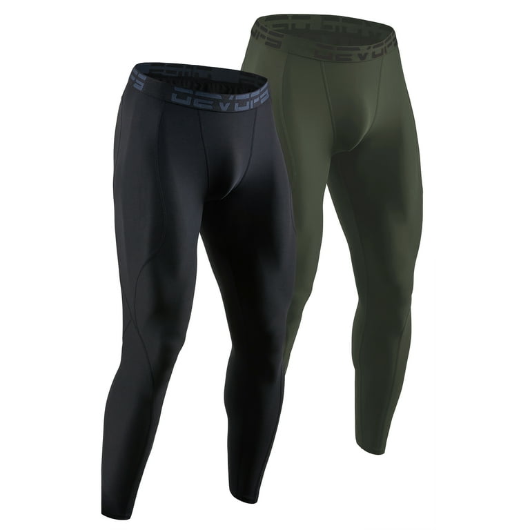 DEVOPS 2 Pack Men's Compression Pants Athletic Leggings (X-Large,  Black/Olive)