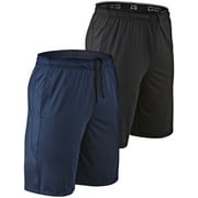 DEVOPS 2 Pack Men's Loose-Fit 10" Workout Gym Shorts with Pockets (2X-Large, Black/Navy)