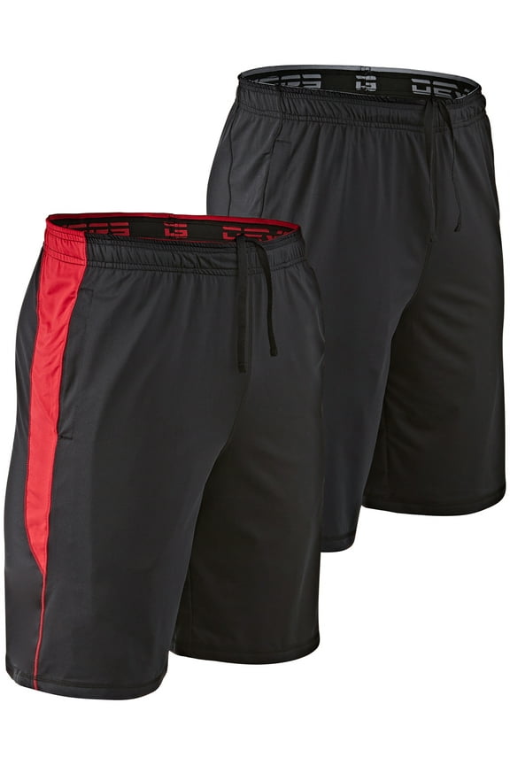2 Pack Men's Loose-Fit 10" Workout Gym Shorts with Pockets (3X-Large, Black/Black(Red))