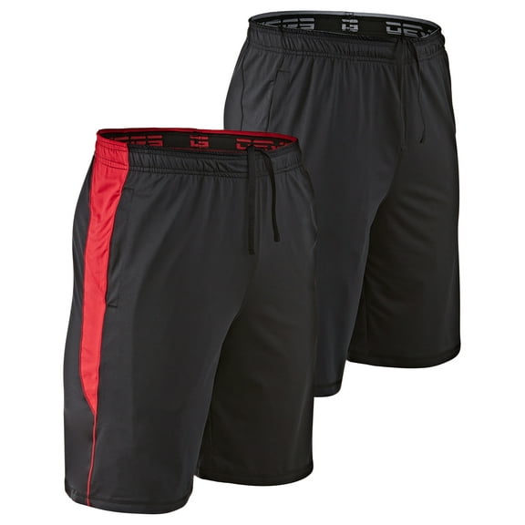 DEVOPS 2 Pack Men's Loose-Fit 10" Workout Gym Shorts with Pockets (Large, Black/Black(Red))