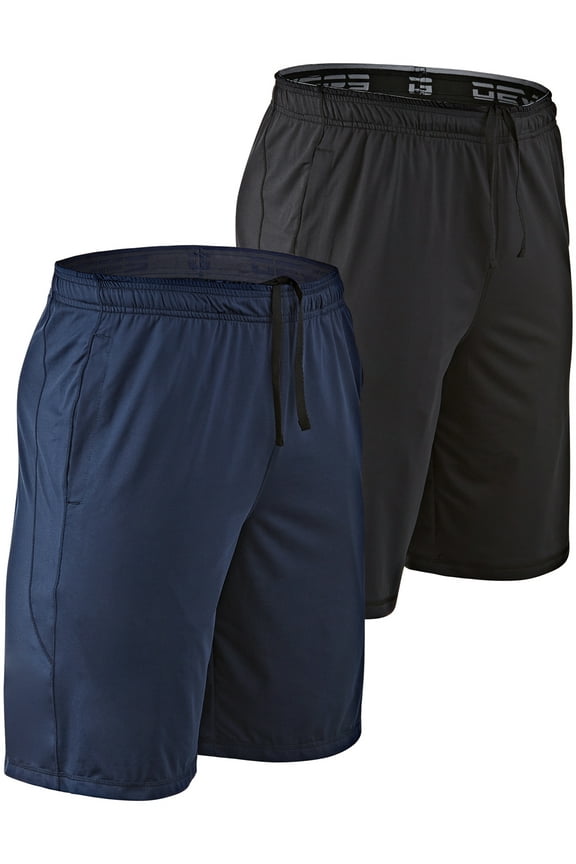 2 Pack Men's Loose-Fit 10" Workout Gym Shorts with Pockets (Medium, Black/Navy)