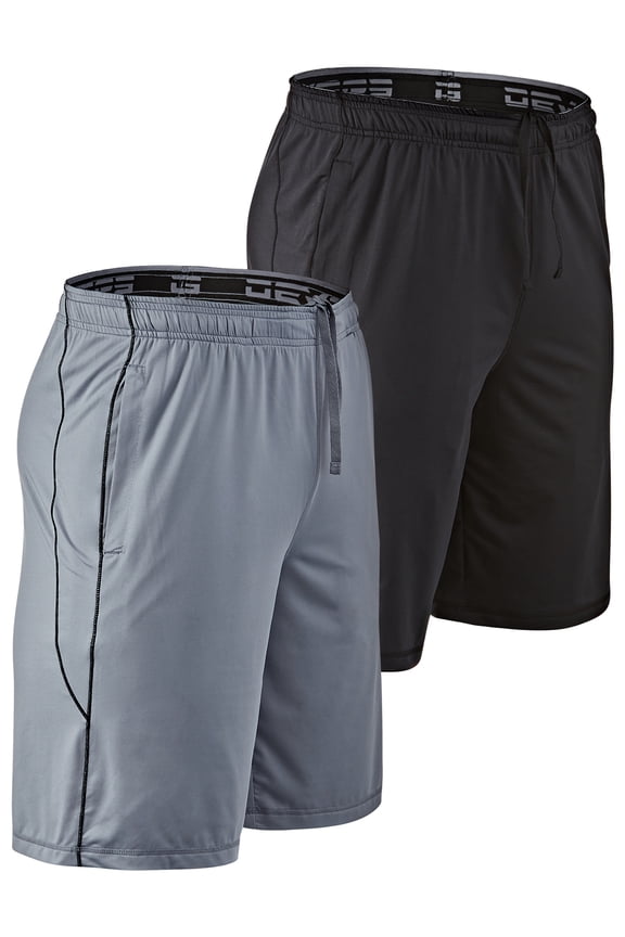 2 Pack Men's Loose-Fit 10" Workout Gym Shorts with Pockets (Medium, Heather Carbon/Steel)