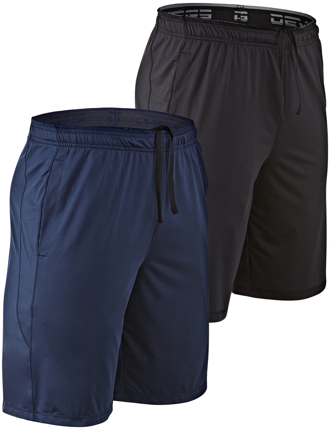2 Pack Men's Loose-Fit 10" Workout Gym Shorts with Pockets (X-Large, Black/Navy)