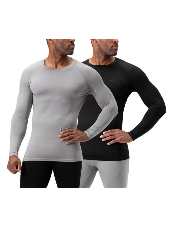 2 Pack Men's Thermal long sleeve compression shirts (2X-Large, Black/Light Grey)