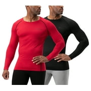 DEVOPS 2 Pack Men's Thermal long sleeve compression shirts (2X-Large, Black/Red)