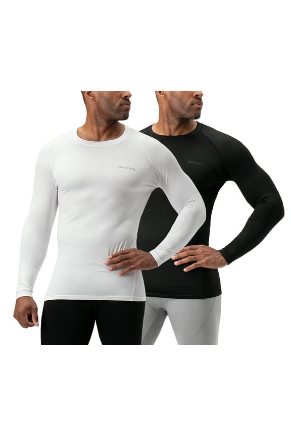 2 Pack Men's Thermal long sleeve compression shirts (2X-Large, Black/White)