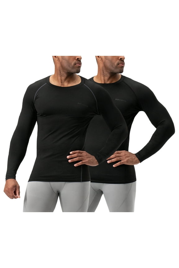 Men's Thermal Long Sleeve Compression Shirts, 2 Pack, Sizes L