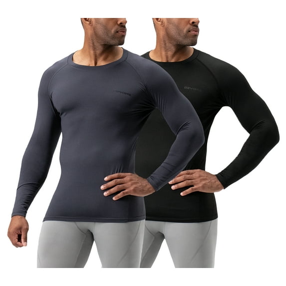 DEVOPS 2 Pack Men's Thermal long sleeve compression shirts (Large, Black/Charcoal)