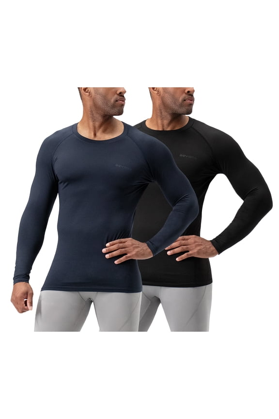 2 Pack Men's Thermal long sleeve compression shirts (Large, Black/Navy)